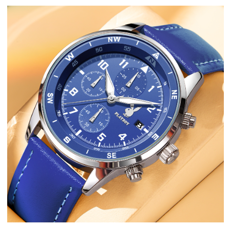 Playboy Watch For Men Waterproof Luminous Leather Strap with Chronograph Calendar Men's Watch