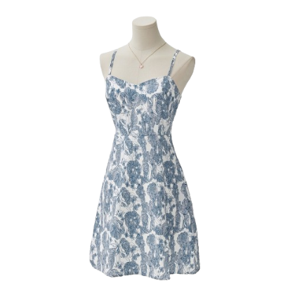 Lovito Women Boho Ditsy Floral Split Dress L68ED195 (Blue)