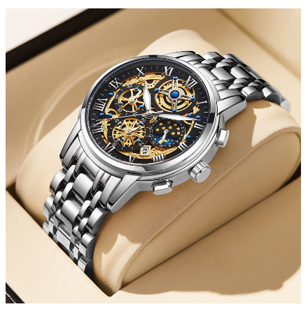 LIGE Original Watch Fashion Business Watches Men Waterproof Sports Chronograph Quartz Wrist Watches Top Brand Luxury Automatic Watch SILVER GOLD BLACK