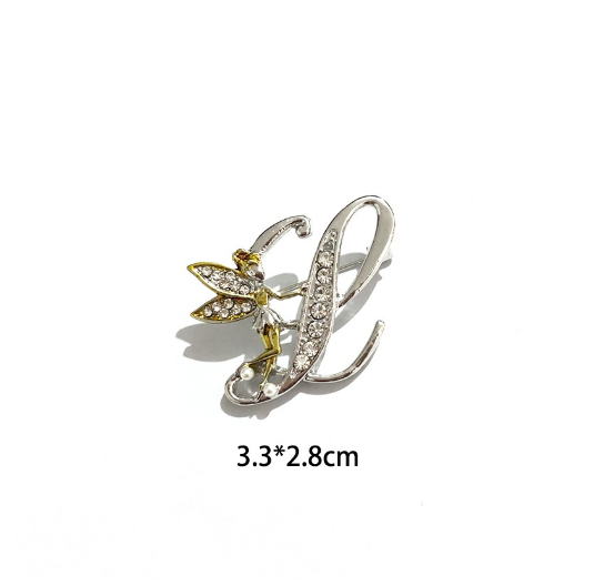 Luxury Crystal Angel Letter Brooch Women Men Rhinestones A To Z Elf Initials Collar Pins Party Gifts Jewelry L