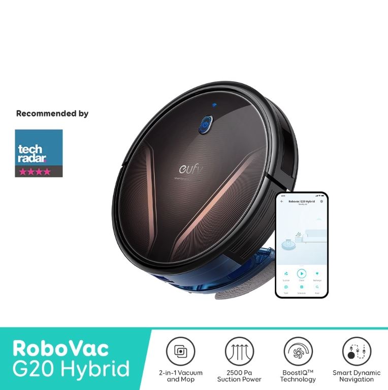eufy by Anker, RoboVac G20 Hybrid, Robot Vacuum, Dynamic Navigation, 2500 Pa Strong Suction