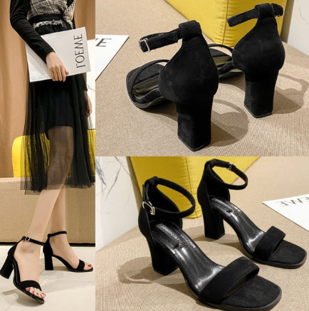 Ladies 3CM Western Block Heels SUEDE Sandals
