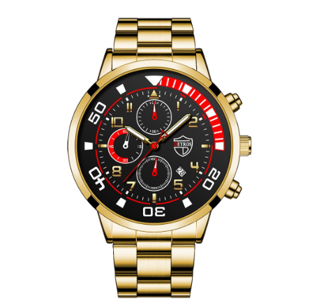 DEYROS Luxury Gold Men's Steel Band Calendar Watch Sports Waterproof Mens Quartz Wrist Watch Men Watch Relo Ng Kalalakihan GOLD BLACK