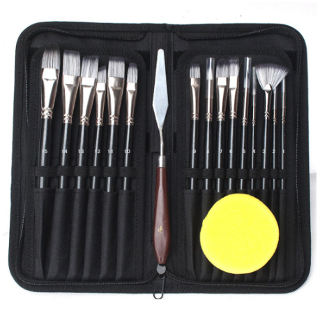 SeamiArt 18 Pcs. Set Nylon Hair Painting Brush Set With Brush Bag For Watercolor Oil Gouache Acrylic Painting Art Supplies Stationery