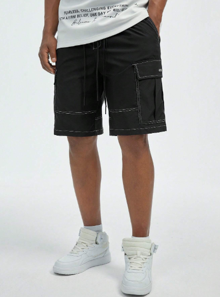 Manfinity StreetEZ Men's Summer Casual Outer Seam Stitching Drawstring Cargo Shorts Graphic I My Boyfriend