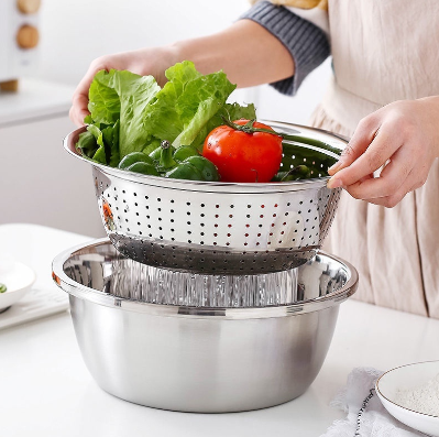 3 IN1 Stainless Steel Basin With Grater Slicer Multifunctional Mixing Bowl Kitchen Bowl Drain Basin