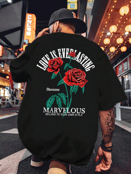 Manfinity EMRG Men Plus Cotton Floral & Slogan Graphic Tee