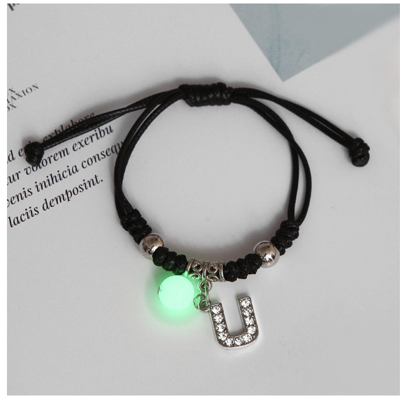 26 Letters Glow in the Dark Alphabet Initials Beaded Luminous Bracelet Women Men Birthday Gifts U