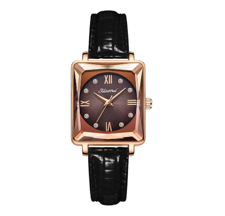 SENO Luxury Watch For Women Casual Alloy Waterproof Wristwatches Stainless Steel Diamond Fashion Ladies Square Watch COFFEE LEATHER