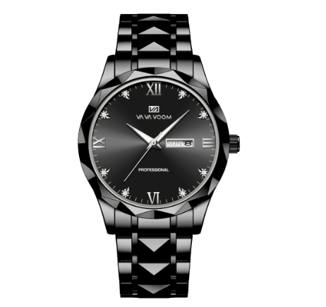 Luxury Man Wristwatch VA VA VOOM 2023 New Top Brand Waterproof Luminous Date Week Stainless Steel Business Quartz Men's Watch BLACK