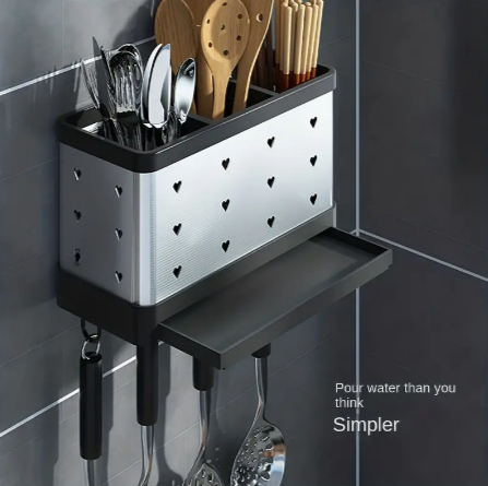 1pc Kitchen Utensil Holder, Multifunctional Draining Chopstick Cage, Wall Mounted Or Standing Cutlery Storage Organizer Caddy, Flatware Organizers, Plastic Lightweight Cage, Kitchen Storage Accessorie