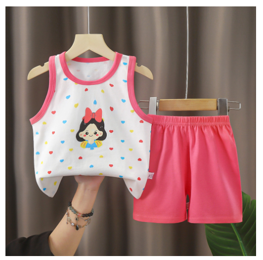 For Baby Girls & Kids Sleeveless Shorts Set Pure Cotton Summer Wear For Kids Girls S9