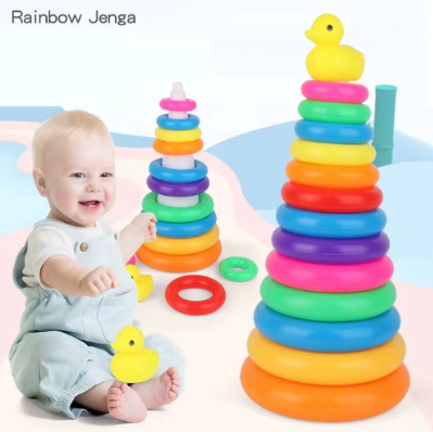 kid toy Rainbow Color Stacking Rings Tower Duck Play Tub Development Gift Early Toy Baby