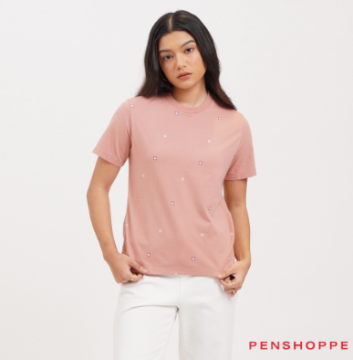 Penshoppe Floral All Over Print Relaxed Fit T-Shirt For Women Blush