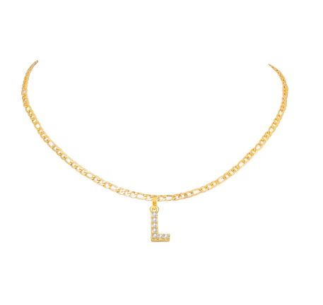 Vnox 14 Yellow Gold Plated Cubic Zirconia Initial Necklace Letter Necklaces for Women 20inch Chain L