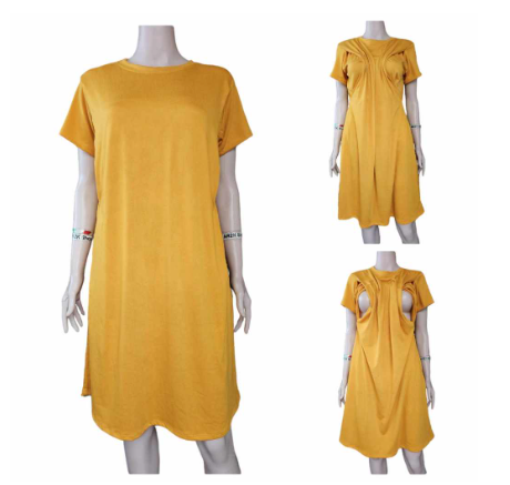Nursing Breastfeeding and Maternity Dress Fits M-XL with Side Pockets & Discreet Side Opening MD12