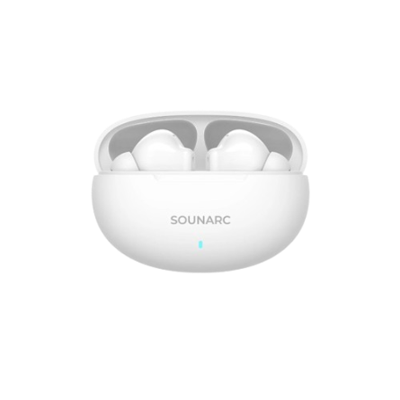 SOUNARC Q1 ENC Earbuds Headphones Bluetooth 5.3 28 Hours of Playtime Voice Access Deep Bass Sports (White)