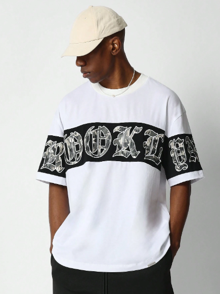 SUMWON Tee With Colour Blocked Camo Brooklyn Graphic Print College Ready