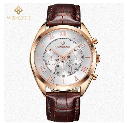 WISHDOIT Watch For Men Original Waterproof Leather Strap Business Quartz Fashion Luminous Wristwatch WHITE 1