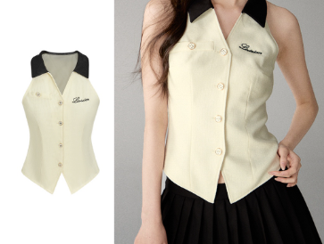 Lovito Women Colorblock Button Pattern Tank Top L67AD038 Off White