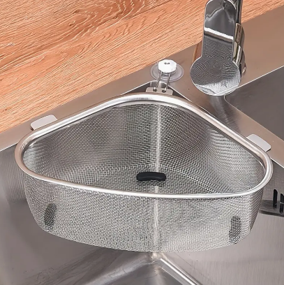1pc, Triangle Corner Strainer, Kitchen Sink Triangular Draining Basket, Triangular Sink Drain Shelf, Corner Sink Strainer Basket, Kitchen Supplies, Kitchen Tools, Back To School Supplies