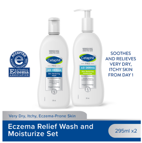 Cetaphil Eczema Relief Wash and Moisturize Set (Pro AD Derma Wash 295ml + Moisturizer 295ml)