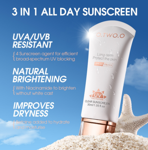 O.TWO.O Sunscreen SPF30 PA++++ Refreshing Oil-Free Formula UV Sun Protection For Face Brightening Sunblock 30MLface