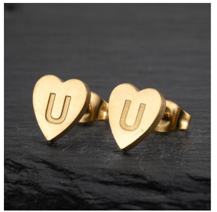 Stainless Steel Cute Small Tiny Heart Initial English Letter Stud Earrings For Women Gold Color Alphabet Jewelry Birthday Gift U