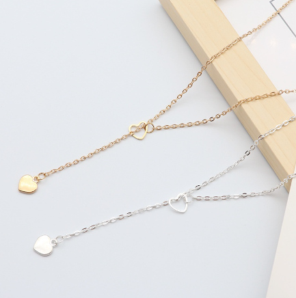 Fashion Korean Short Double Peach Heart Tassel Necklace Titanium Steel Clavicle Chain for Women