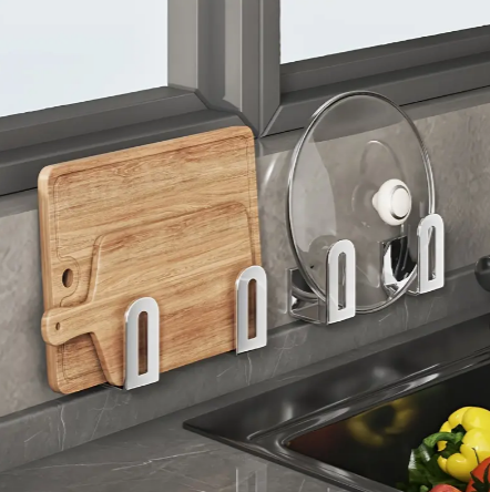 2pcs Punch-free 2-hook Rack, Wooden Kitchen Rack, Wall-mounted Multi-functional Storage Rack, Ideal Household Storage Organizer For Kitchen, Bedroom, Bathroom