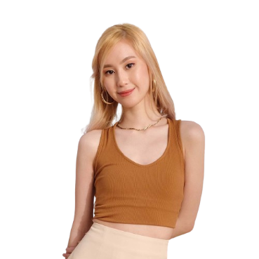 Inspi Chic Trendy Curve V-Neck Tank For Women Korean Sleeveless Shirt Summer Beach Outfit (Brown)