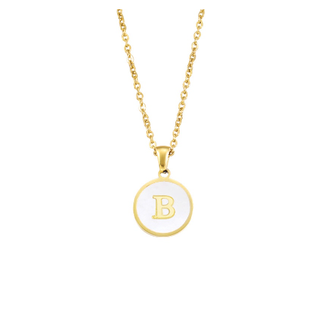 A-Z English alphabet Necklace Simple Alloy Letter Necklace Round Pendant Pendant Chain B