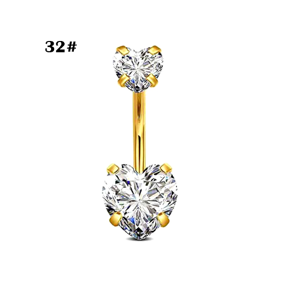 Gold Belly Button Ring with Diamonds and Zirconia Belly Button Clasp Piercing Belly Button Nail