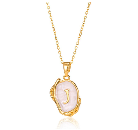 26 English Letter Necklace with Irregular Oil Drop Letters Pendant Necklace Chain in Gold J