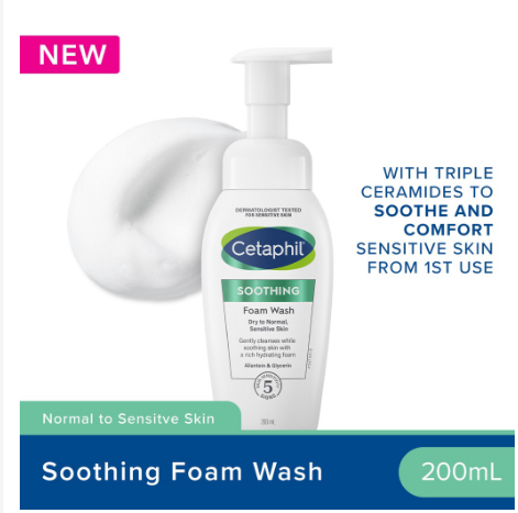 Cetaphil Soothing Foam Wash 200ml (Light & Airy Fine Foaming Cleanser)