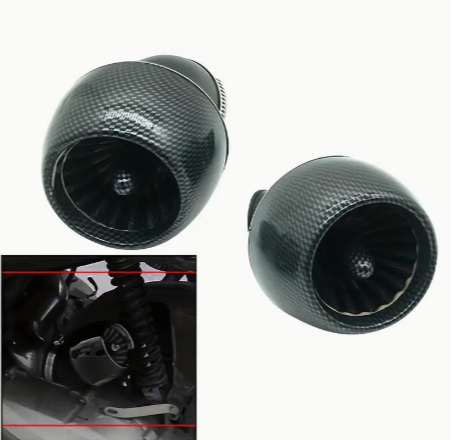 2pcs Motorcycle Air Filter Carbon Fiber Pattern Air Filter Cleaner With Adapters For 28mm/35mm/42mm/48mm (1.1in/1.38in/1.65in/1.89in) Caliber For Scooter Motorcycle ATV Pocket Bike Dirt Bike