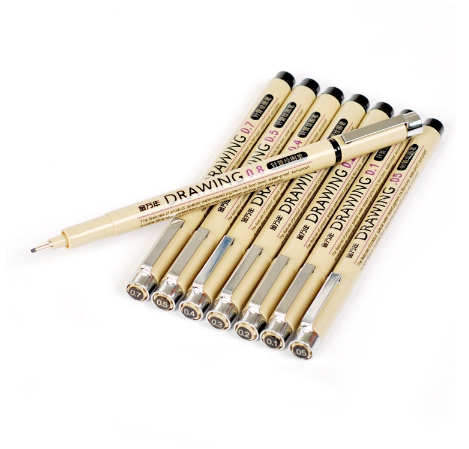 SeamiArt Genvana 8 Pcs. Black Pigment Liner Needle Waterproof Drawing Pen