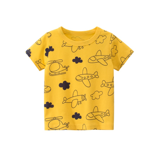 27Kids Quality Summer Clothing Kids Shirt Cotton Plane Fish Animals Dino Fashion Casual Boy Toddler D10