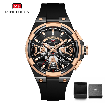 Mini Focus Luxury Men Watch Waterproof Luminous Chronograph Multifunction Sports Business Quartz Watch GOLD BLACK