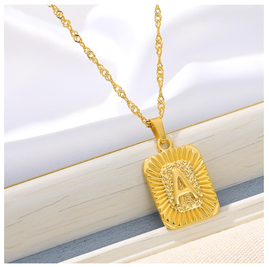 Maxzone Initial A-Z Letter Necklaces Unisex Charm Luster Gold Medal Capital Letter Necklace Pendant For Women Men Jewelry Gift A