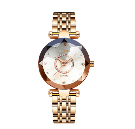 Seno Ocean Star Steel Band Women's Watch Fashion Crystal Ladies Quartz Wristwatch GOLD WHITE
