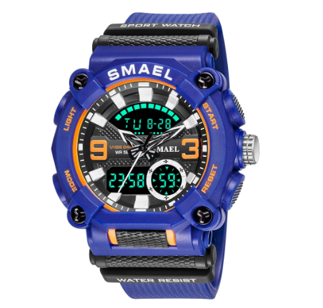Smael 8052 New Fashion Men's Sports Watch Luxury Brand Military Waterproof Digital Quartz Dual Display Date Wristwatch M01
