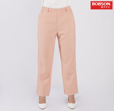 Bobson Japanese Ladies Basic Non-Denim Colored Trouser Pants for Women Mid Waist 135320 Peach