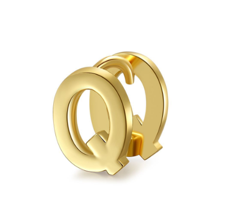 Unique Design Initial Letter Earrings 18K Gold Double Layer Letter Earrings Jewelry Single Q