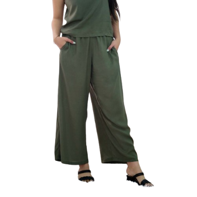 INSPI Chic Boho Square Pants for Women Wide Leg Cotton Highwaist Pink Black Gray Beach Outfit (Army Green)