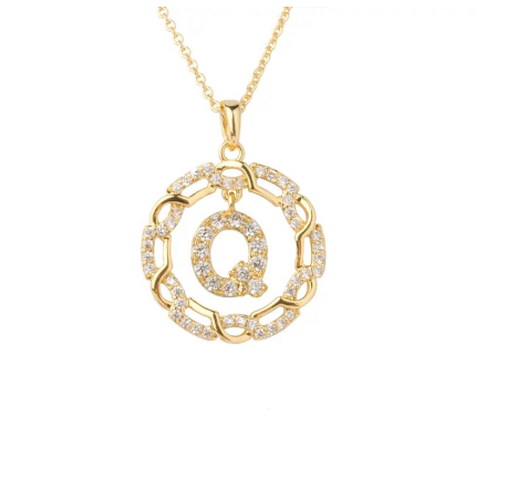 YH 18K Thai gold plated lnitials Pendant A-Z Letter Necklace For Women （3lengths Free Adjustment）Q
