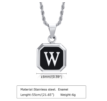 Meaeguet A-Z Letter Necklace for Men,Stainless Steel Square Letter Pendant Chain Necklace Jewelry Gifts W