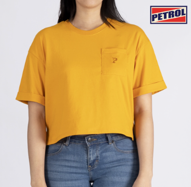 Petrol Basic Tees for Ladies Crop Fitting Shirt Trendy Fashion Plain Ribbed Fabric 148379 Canary