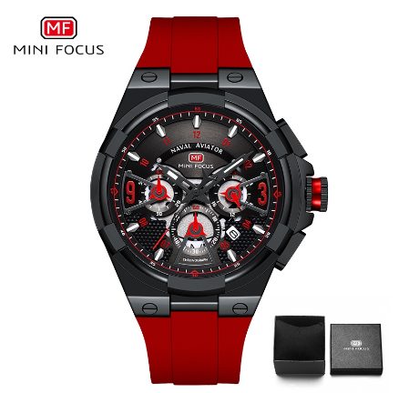 Mini Focus Luxury Men Watch Waterproof Luminous Chronograph Multifunction Sports Business Quartz Watch BLACK RED
