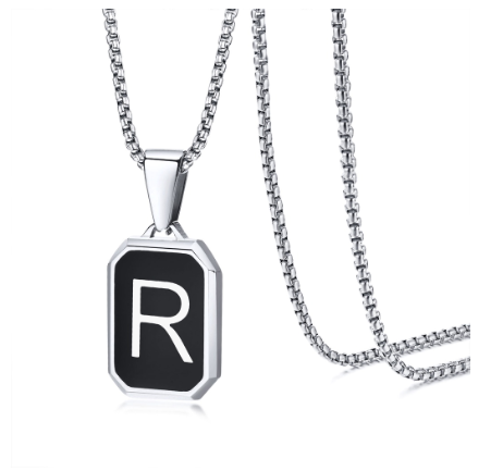 Vnox Brand Fashionable A-Z Letter Men's Necklace, Stainless Steel Simple Pendant, Non Fading Collar, Box Chain Gift Jewelry R